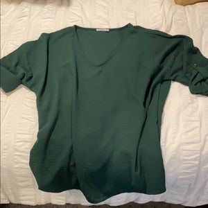 Forest Green flowy blouse with button sleeve